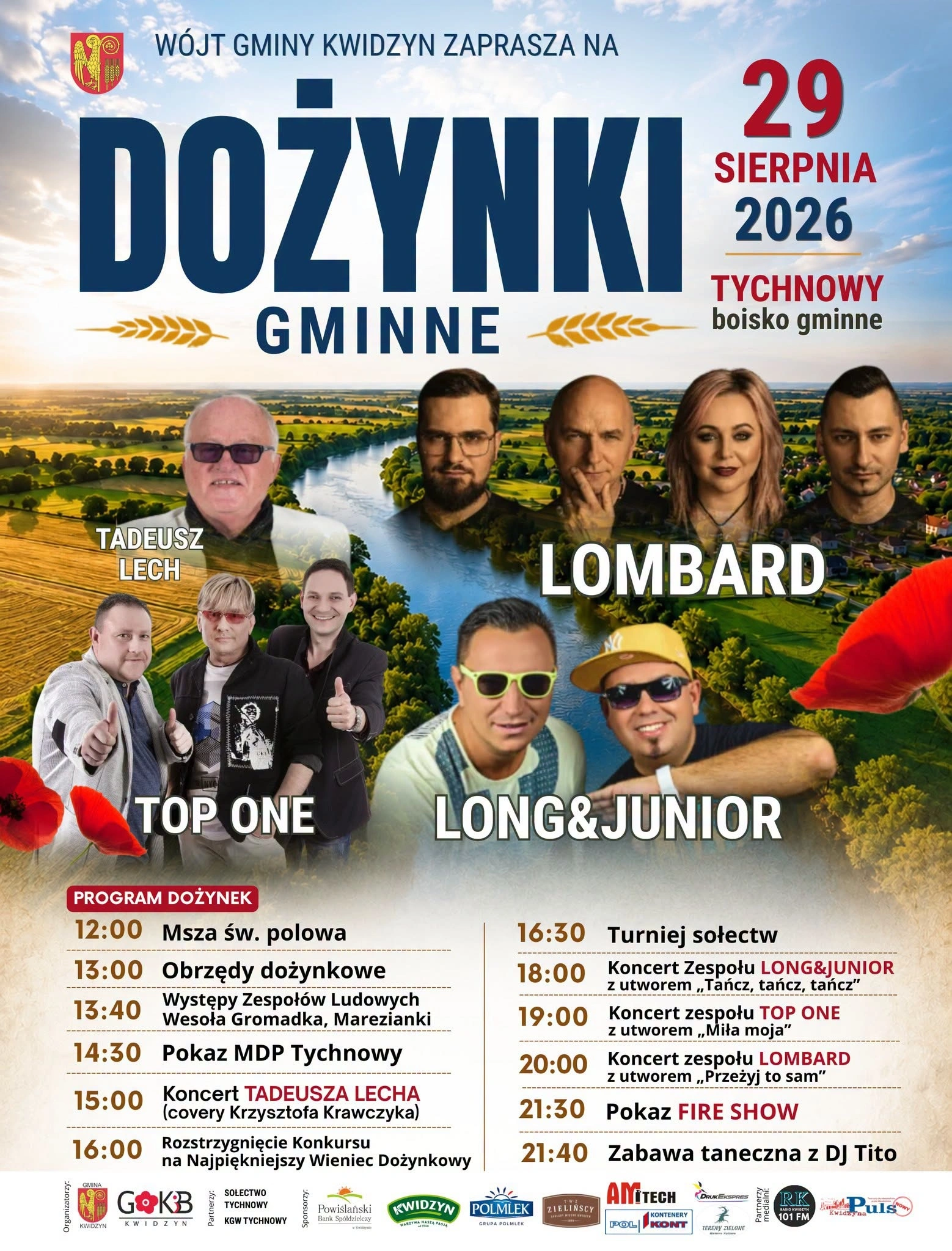Dożynki Gminne – Tychnowy 2026: wystąpi LOMBARD! Program i godziny koncertów (29 sierpnia)