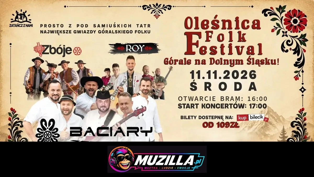 FOLK FESTIVAL BACIARY / ZBÓJE / KAPELA ROY — Oleśnica — 11 listopada 2026