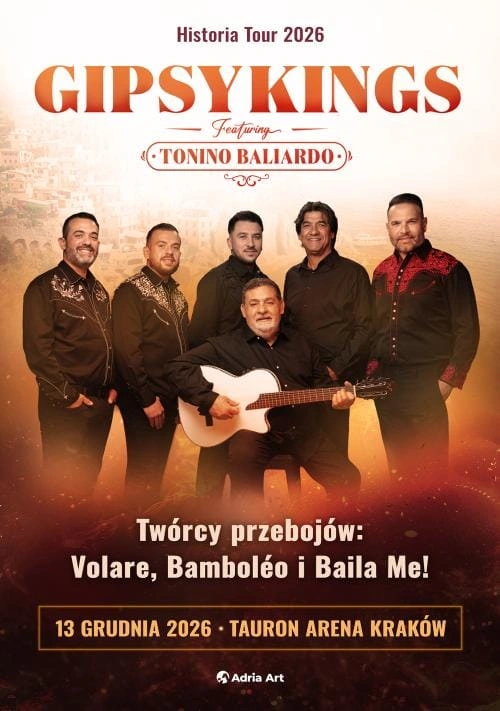 Oficjalny plakat Historia Tour 2026 Gipsy Kings feat. Tonino Baliardo – Kraków 13 grudnia 2026